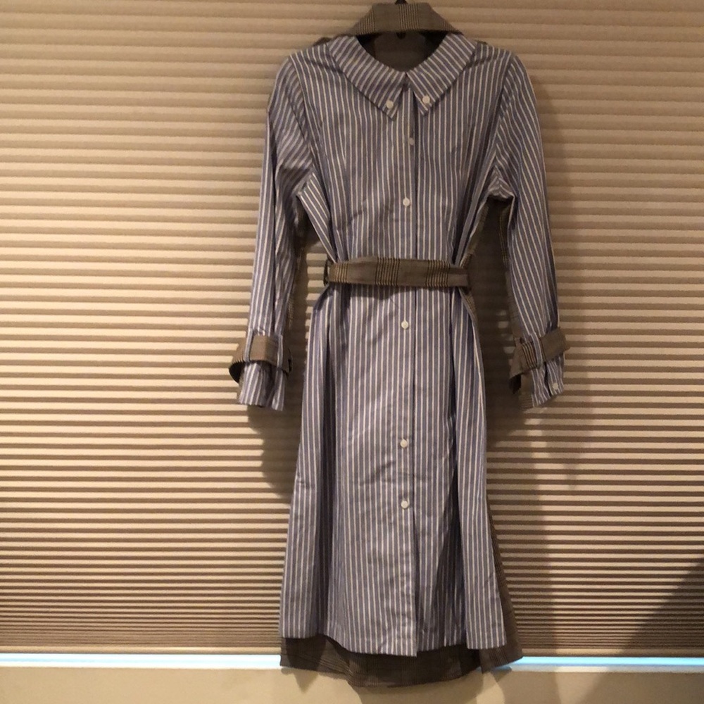 🆕Coat/Dress Double Breasted shirt dress! 2 patterns! Front Plaid! Back stripe! L
